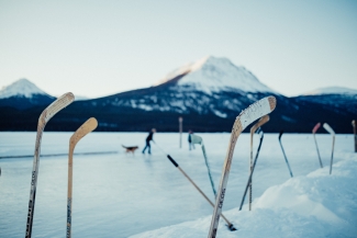 A hockey rink outdoors in Whitehorse in the Yukon